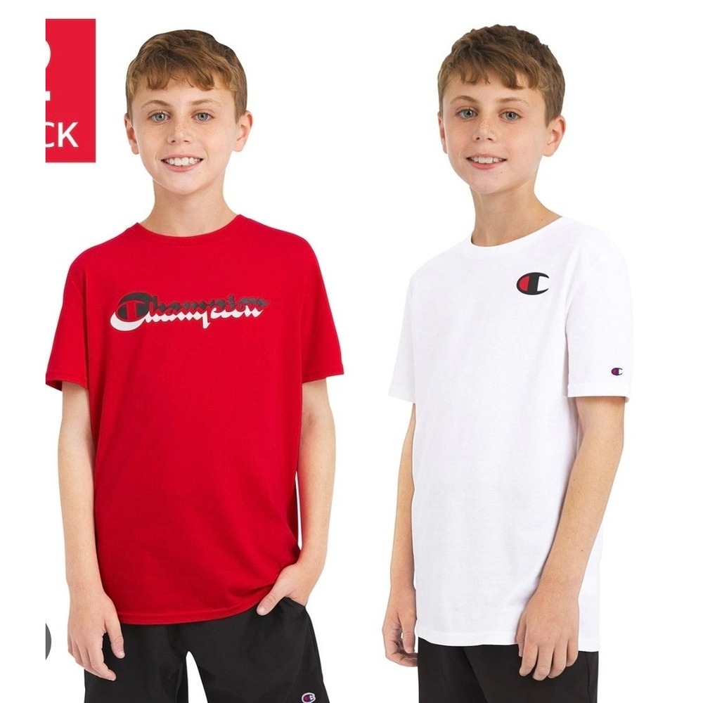 Champion Youth 2-Pack Tee Red White Script Logo Shirts Size L 14/16 NWT